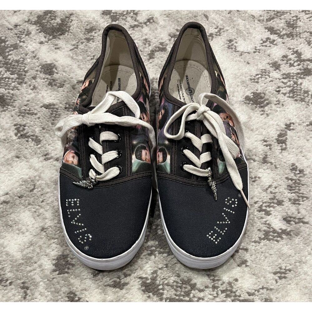 Elvis "Burning Love" Black Canvas Sneakers The Bradford Exchange Rhinestone Sz 8